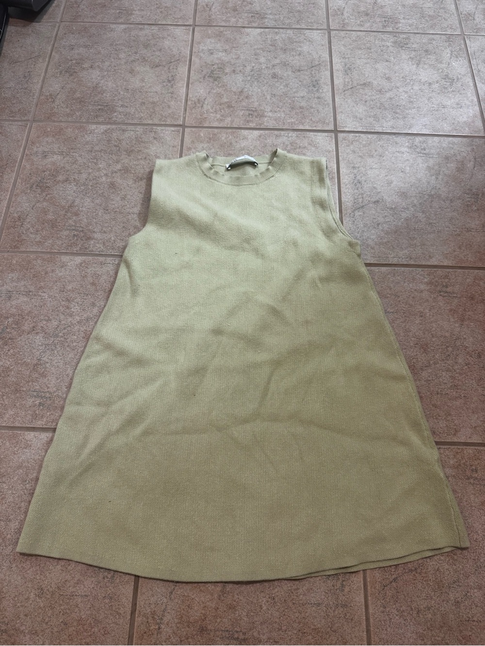Zara Light Olive Sleeveless Knit Mini Dress